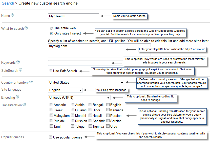 Custom search engines settings 1
