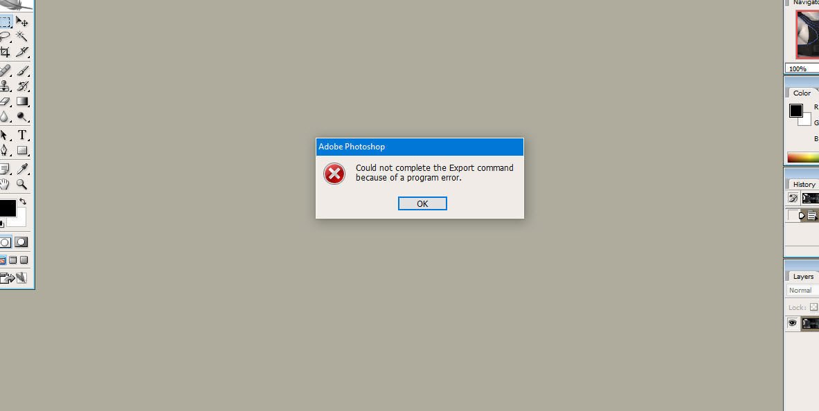 Ошибка could not complete your request because of a program error фотошоп